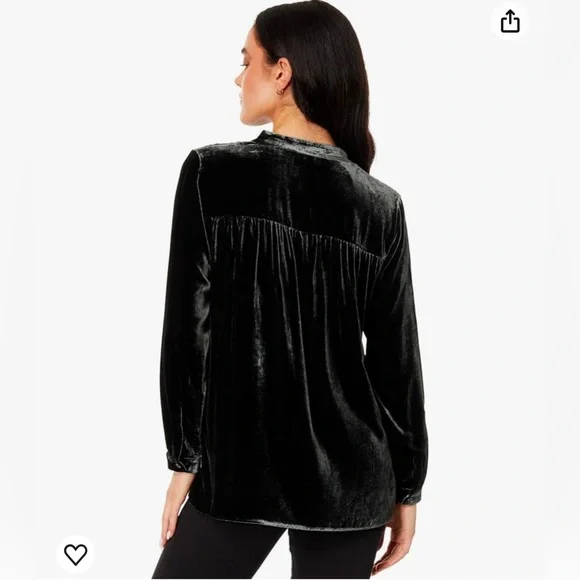 NWT Eileen Fisher Mandarin Collar Long Shirt Silk Ivy Crushed Velvet PL Petite L - Picture 2 of 16